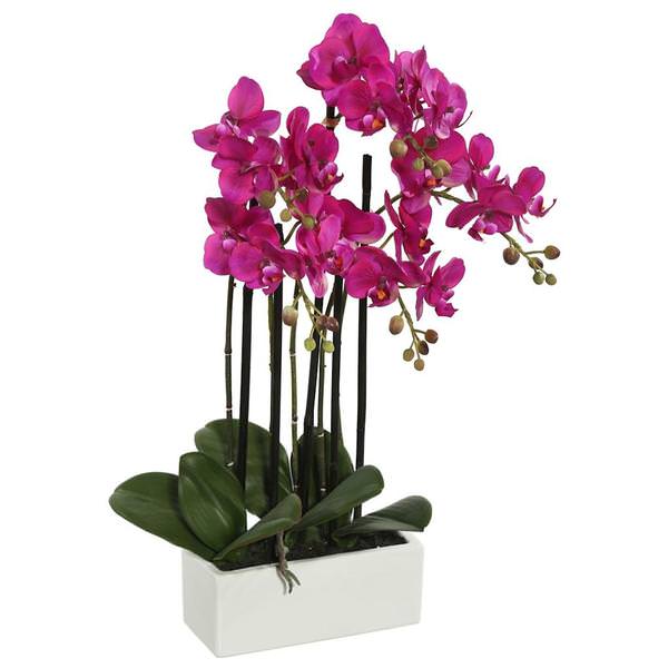 21" Artificial Purple Orchid Flower with White Ceramic Container