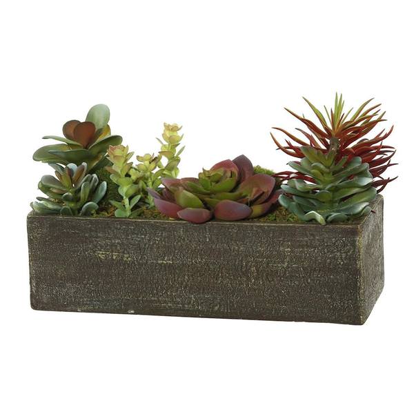 5.25" Artificial Succulent Arrangement in Brown Rectangle Container