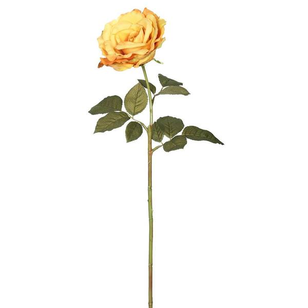 25" Artificial Dark Yellow Open Rose Stem (6 pack)