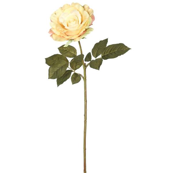 25" Artificial Light Yellow Open Rose Stem (6 pack)