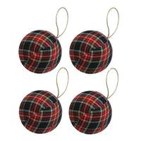Vickerman 4" Red/Black Plaid Fabric Ball Ornament (Set of 4)