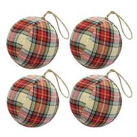 Vickerman 4" Red/Black Plaid Fabric Ball Ornament (4 pack)