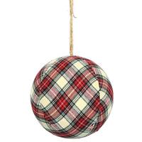 Vickerman 5" Red/White Plaid Fabric Ball  Ornament (2 pack)