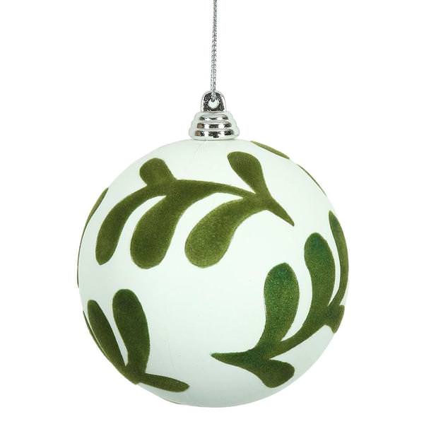 6" White/Green Matte Ball Ornament (6 pack)