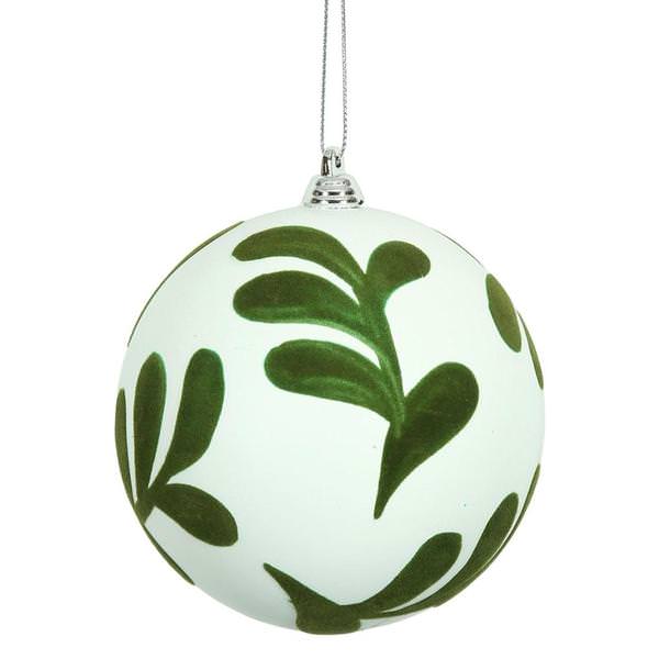 4" White/Green Shiny Ball Ornament (4 pack)