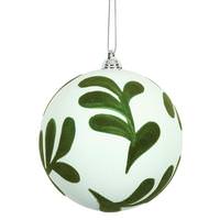 Vickerman 4" White/Green Shiny Ball Ornament (4 pack)