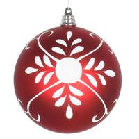 Vickerman 4" Red/White Matte White Floral Pattern Ball Ornament (4 pack)