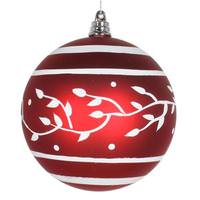 Vickerman 4" Red/White Matte White Floral Pattern Ball Ornament (4 pack)