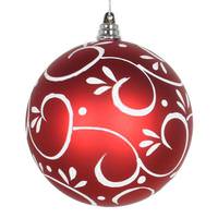 Vickerman 4" Red/White Matte White Floral Pattern Ball Ornament (4 pack)