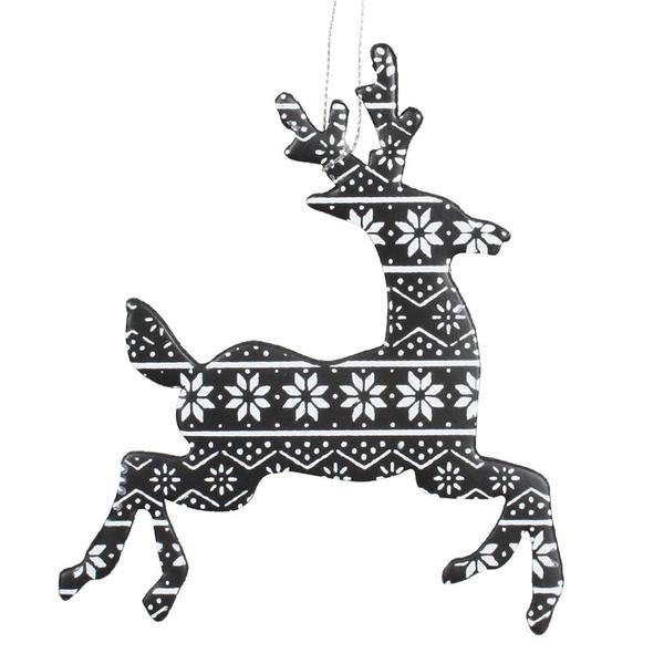 6" Black/White Flat Hologram Reindeer Ornament (6 Pack)