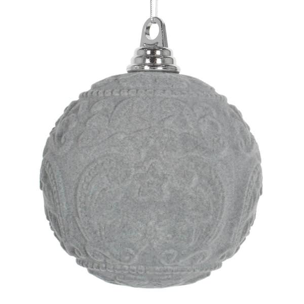 5.5" Gray Flocked Embossed Ball Ornament (2 pack)