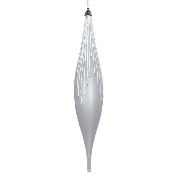 13" Gray Matte Silver Glitter Finish Drop Ornament (2 pack)