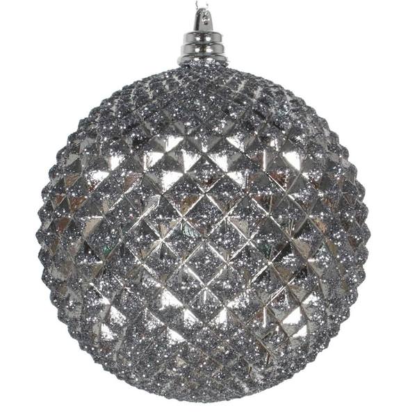 4" Pewter Shiny Durian Glitter Ball Christmas Ornament (4 pack)