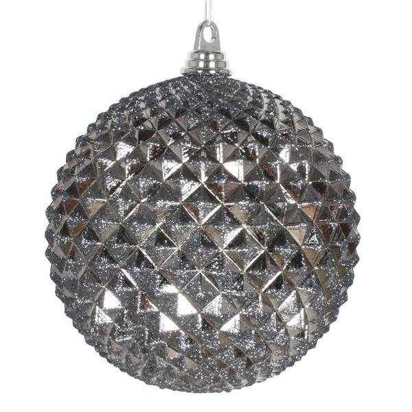 8" Pewter Shiny Durian Glitter Ball Ornament