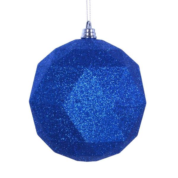 4.75" Blue Glitter Geometric Ball Ornament (4 pack)