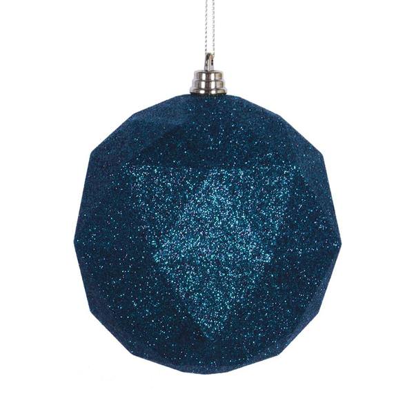 4.75" Sea Blue Glitter Geometric Ball Ornament (4 pack)
