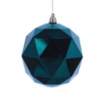 Vickerman 4.75" Sea Blue Shiny Geometric Ball Ornament (4 pack)