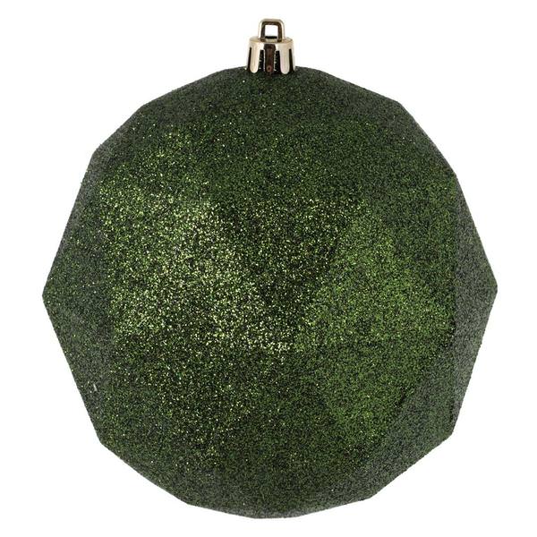 6" Moss Green Glitter Geometric Ball Ornament (4 pack)