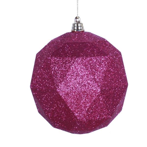 4.75" Fuchsia Glitter Geometric Ball Ornament (4 pack)