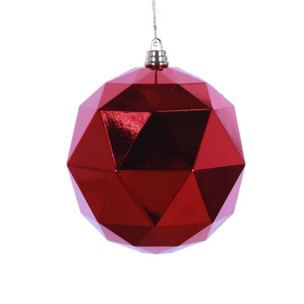 6" Red Shiny Geometric Ball Ornament (4 pack)