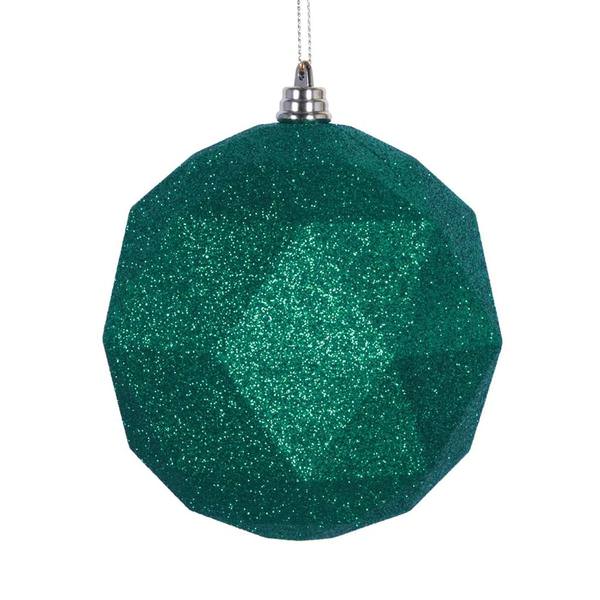6" Green Glitter Finish Geometric Ball Ornament (4 pack)