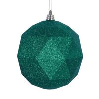 View 6" Green Glitter Finish Geometric Ball Ornament (4 pack)