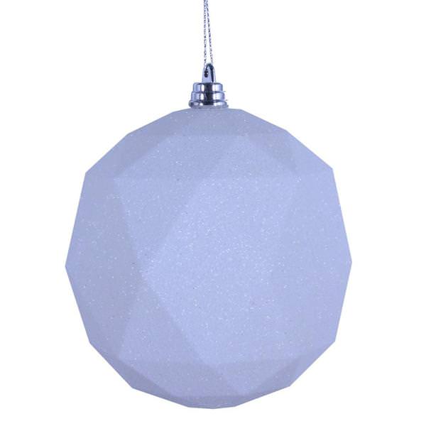 6" White Glitter Finish Geometric Ball Ornament (4 pack)