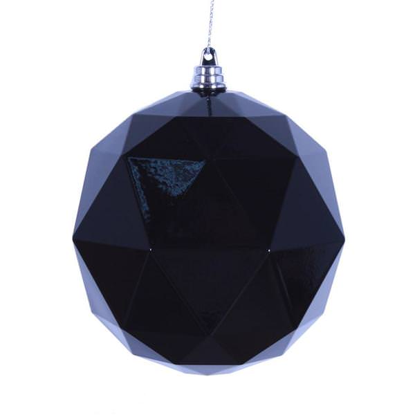 6" Black Shiny Geometric Ball Ornament (4 pack)