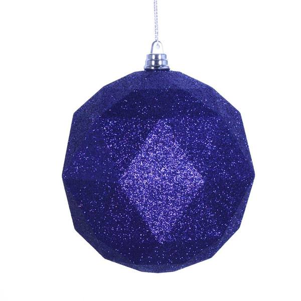 6" Cobalt Blue Glitter Finish Geometric Ball Ornament (4 pack)