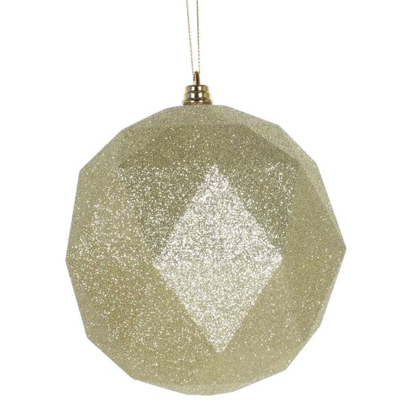 6" Champagne Glitter Finish Geometric Ball Ornament (4 pack)