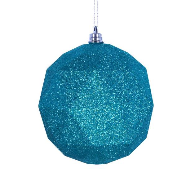 6" Teal Glitter Finish Geometric Ball Ornament (4 pack)