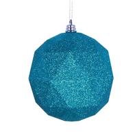 View 6" Teal Glitter Finish Geometric Ball Ornament (4 pack)