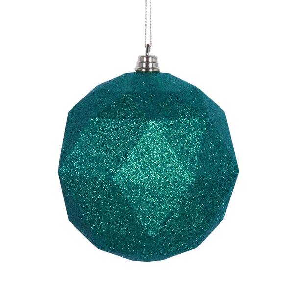 6" Seafoam Green Glitter Finish Geometric Ball Ornament (4 pack)