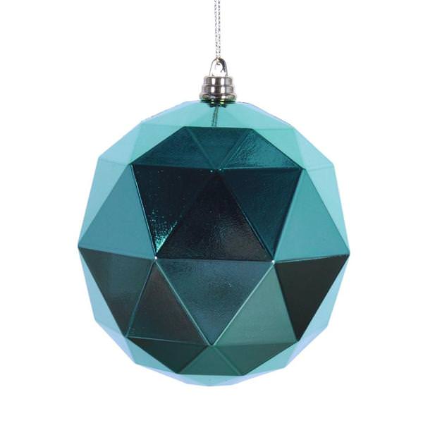 6" Seafoam Green Shiny Geometric Ball Ornament (4 pack)