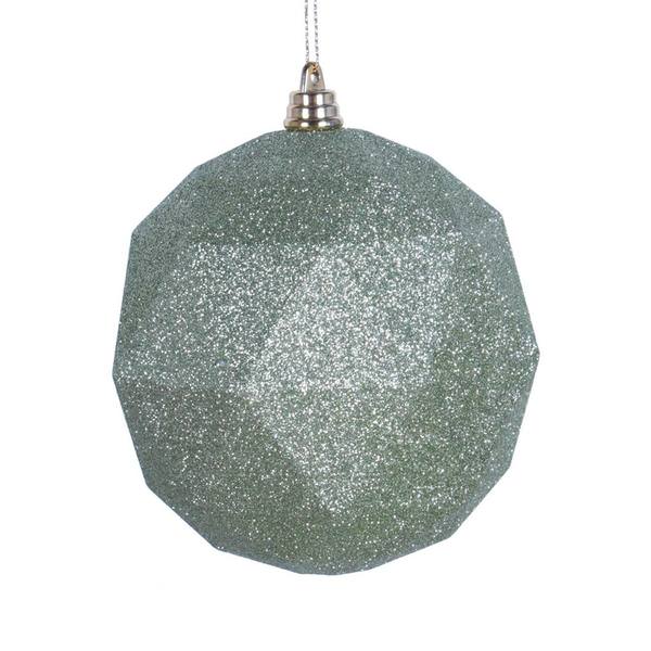 6" Celadon Glitter Finish Geometric Ball Ornament (4 pack)