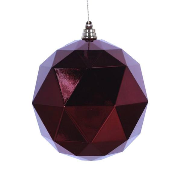 6" Burgundy Shiny Geometric Ball Ornament (4 pack)