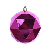 View 6" Fuchsia Shiny Geometric Ball Ornament (4 pack)