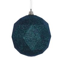 Vickerman 6" Midnight Green Glitter Finish Geometric Ball Ornament (4 pack)