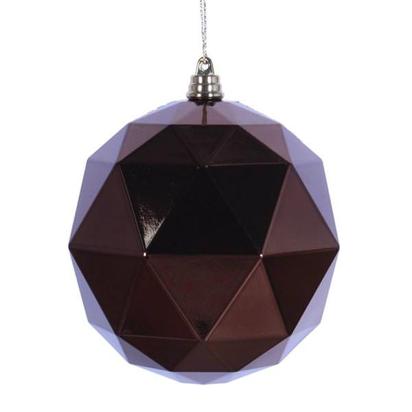 6" Mocha Shiny Geometric Ball Ornament (4 pack)