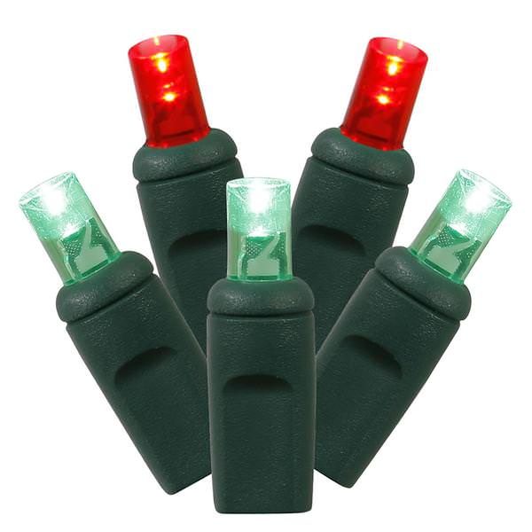 50 Light 25' Green Wire Red / Green LED Wide Angle Miniature String with 6" Spacing