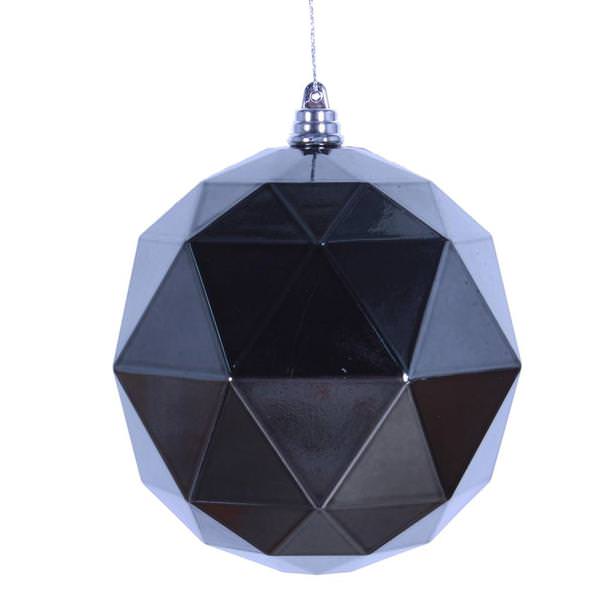6" Pewter Shiny Geometric Ball Ornament (4 pack)