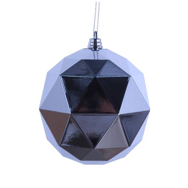 8" Silver Shiny Geometric Ball Ornament