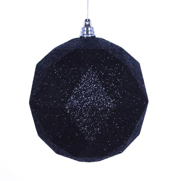 8" Black Glitter Geometric Ball Ornament