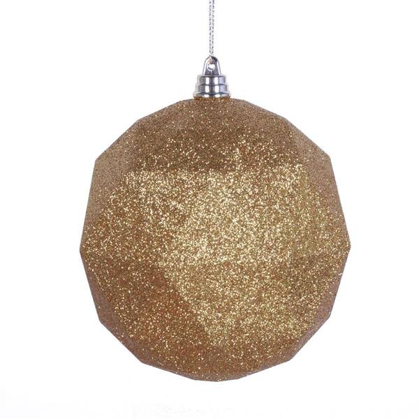 8" Antique Gold Glitter Geometric Ball Ornament