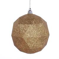 View 8" Antique Gold Glitter Geometric Ball Ornament