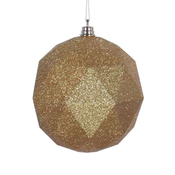 8" Honey Gold Glitter Geometric Ball Ornament