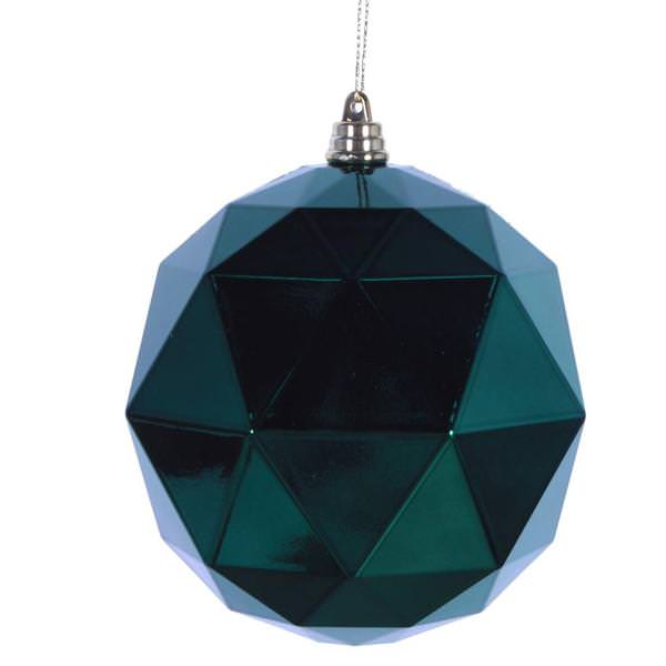 8" Midnight Green Shiny Geometric Ball Ornament