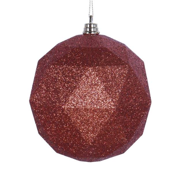 8" Copper Glitter Geometric Ball Ornament