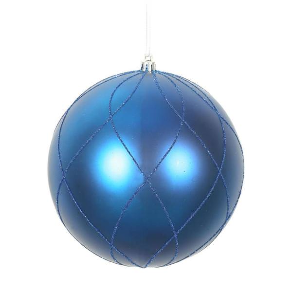 4" Blue Matte and Glitter Swirl Ball Ornament (4 pack)