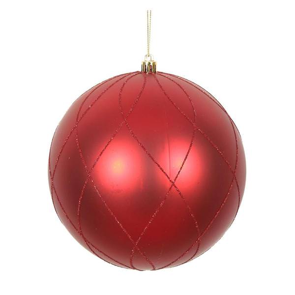 4" Red Matte and Glitter Swirl Ball Ornament (4 pack)